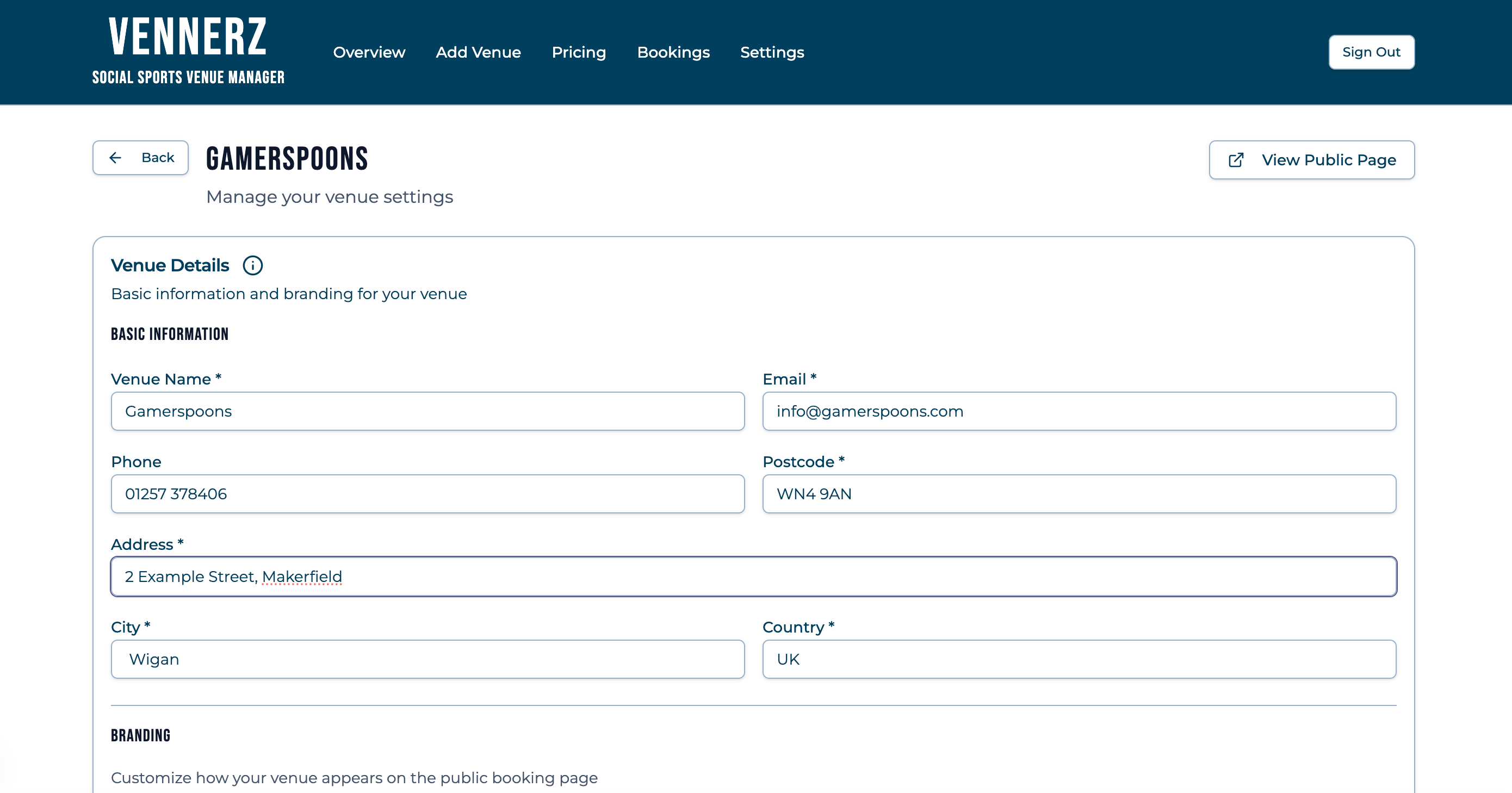 Venue configuration settings