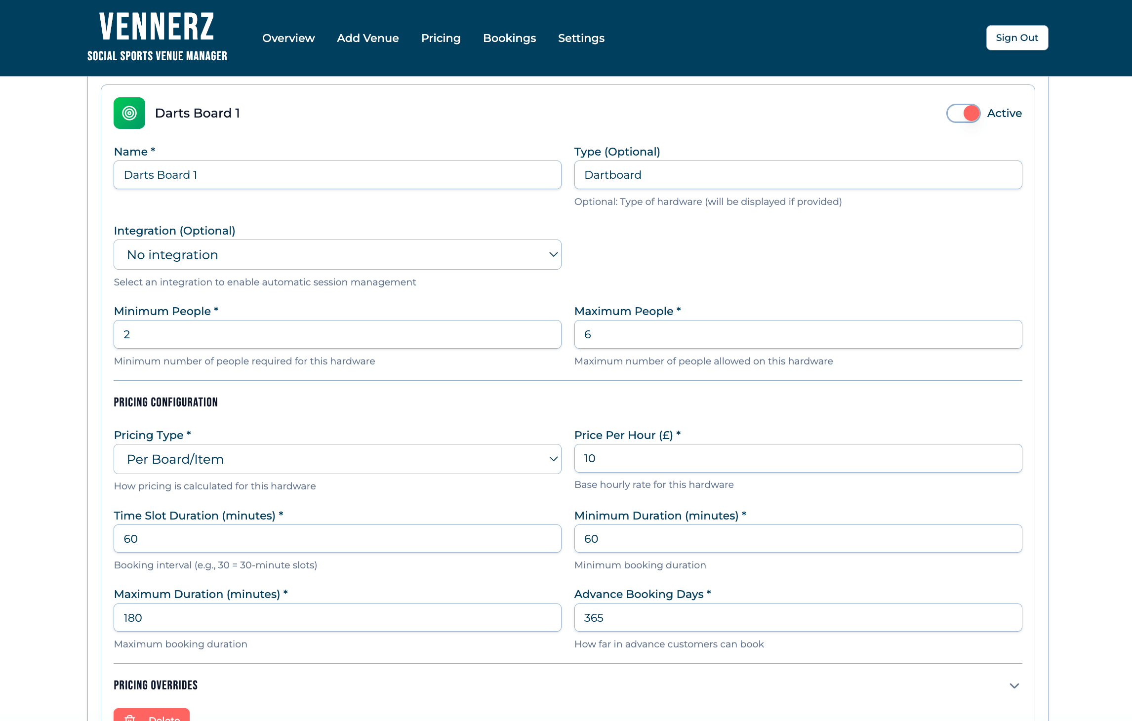 Activities and pricing configuration